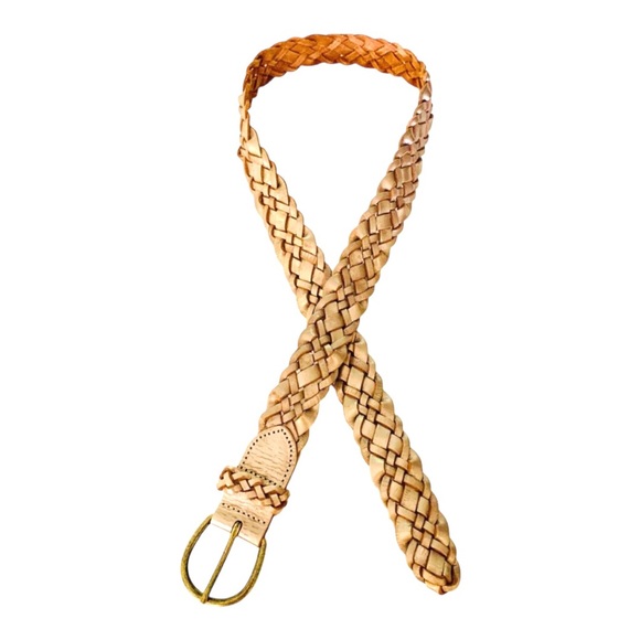 Genuine Leather Braided Belt Gold Tone - Picture 1 of 12
